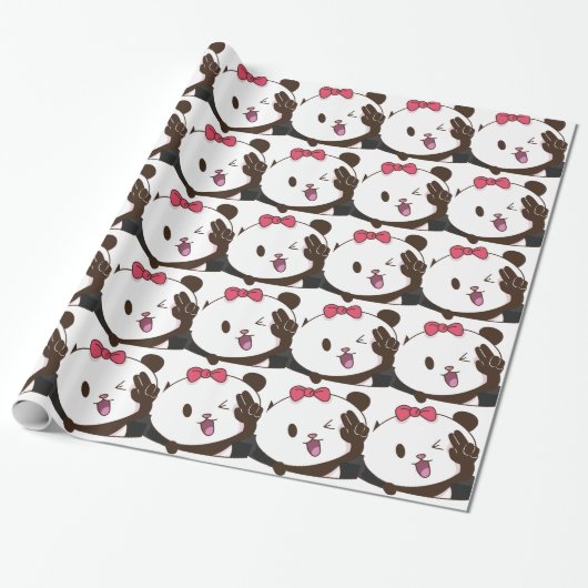 Cute girl panda oké! cadeaupapier (Uitgerold)