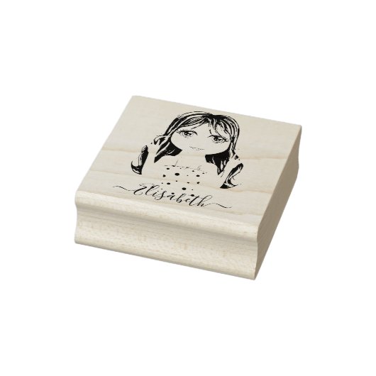 Cute Girl Peace Graphic Illustralized Personalized Rubberstempel (Stempel)