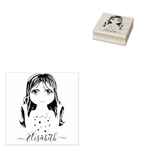 Cute Girl Peace Graphic Illustralized Personalized Rubberstempel (Gestempeld)
