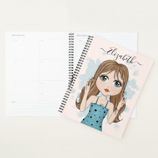 Cute Girl Peace Graphic Illustration Planner (Display)