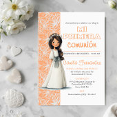 Cute Girl Peach Background Spanish First Communion Kaart