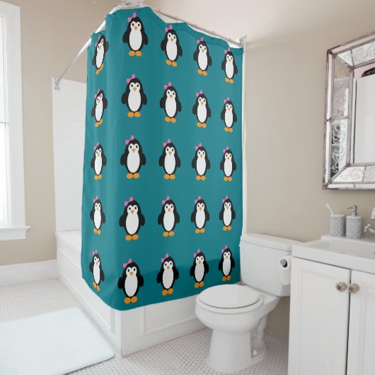 Cute Girl Penguin Douchegordijn (In situ)