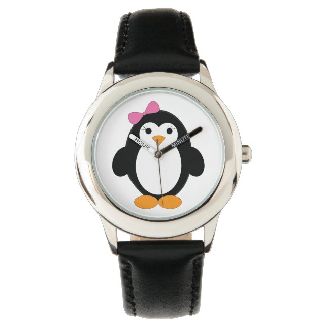 Cute Girl Penguin Horloge (Voorkant)
