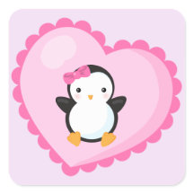 Cute Girl Penguin in Big Light Pink Heart
