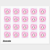 Cute Girl Penguin in Big Light Pink Heart Vierkante Sticker (Vel)