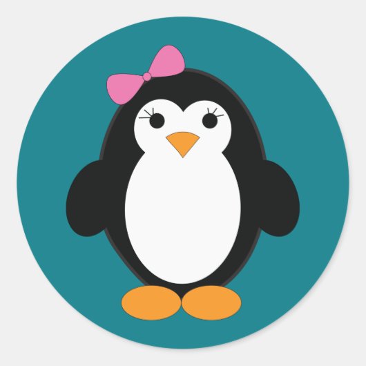 Cute Girl Penguin Ronde Sticker (Voorkant)