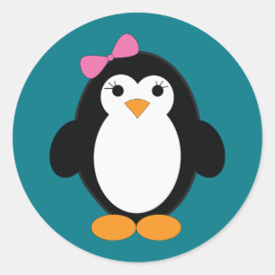 Cute Girl Penguin Ronde Sticker