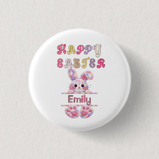 Cute Girl Personalize Happy Easter Bunny Ronde Button 3,2 Cm