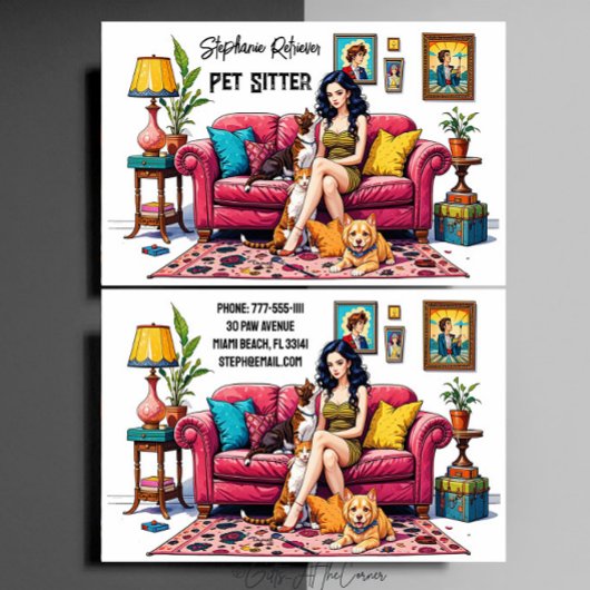 Cute Girl Pet Sitter Dog Walker Visitekaartje