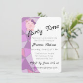Cute Girl Pig Birthday Party Invitation Kaart (Staand voorkant)