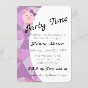 Cute Girl Pig Birthday Party Invitation Kaart