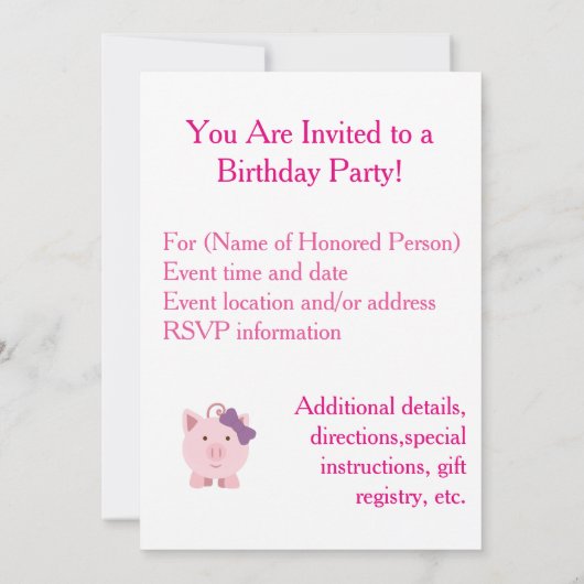 Cute Girl Pig Kaart (Achterkant)