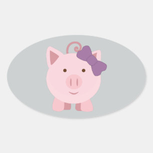 Cute Girl Pig Ovale Sticker