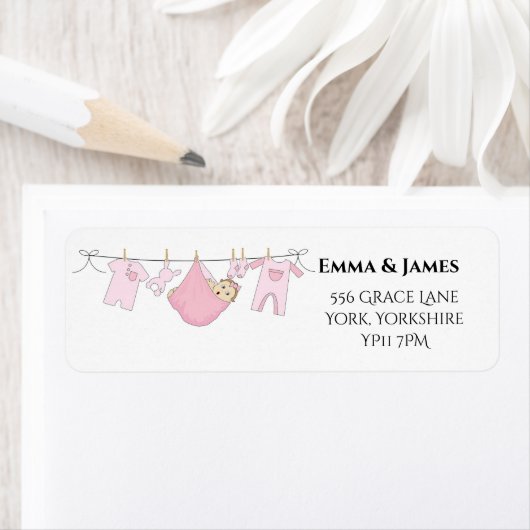 Cute Girl Pink Baby shower Adres label (Insitu)