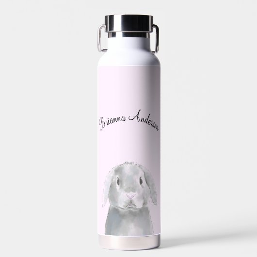 Cute Girl Pink Bunny Persoonlijke benaming Eenvoud Waterfles (Voorkant)