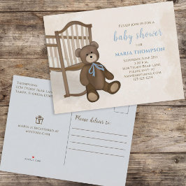 Cute Girl Pink Classic Nursery Teddy Bear Aankondigingskaart