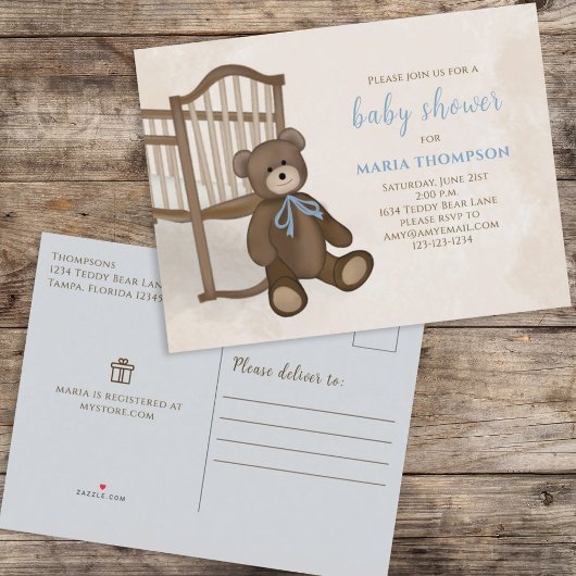 Cute Girl Pink Classic Nursery Teddy Bear Aankondigingskaart