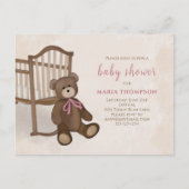 Cute Girl Pink  Classic Nursery Teddy Bear Aankondigingskaart (Voorkant)