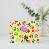 Cute Girl Pink Dress Black poodle cartoon Briefkaart (Staand voorkant)