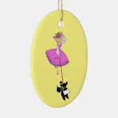 Cute Girl Pink Dress Black poodle cartoon Keramisch Ornament (Rechts)