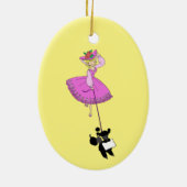 Cute Girl Pink Dress Black poodle cartoon Keramisch Ornament (Achterkant)