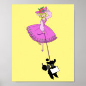 Cute Girl Pink Dress Black poodle cartoon Poster (Voorkant)