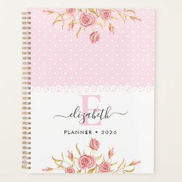 Cute Girl Pink Gold Roses Planner