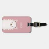 Cute Girl Pink Happy Llama Kind Naam Funny Animal Bagagelabel (Voorkant horizontaal)