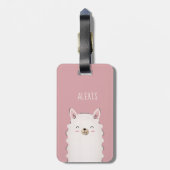 Cute Girl Pink Happy Llama Kind Naam Funny Animal Bagagelabel (Achterkant verticaal)