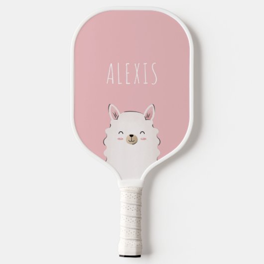 Cute Girl Pink Happy Llama Kind Naam Funny Animal Pickleball Paddle (Achterkant)