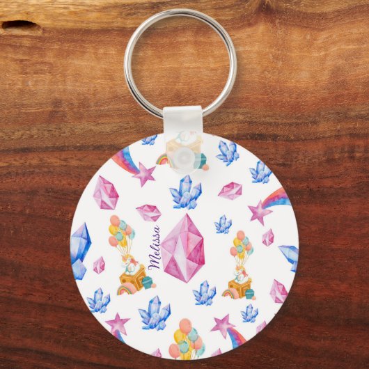 Cute Girl Pink Name Personalized Unicorn Pattern Sleutelhanger (Voorkant)