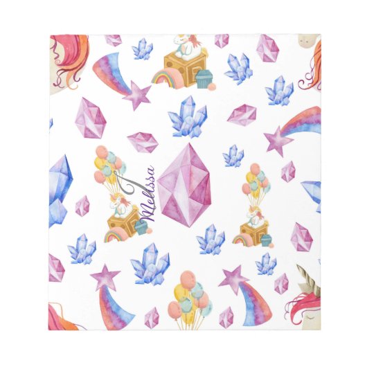 Cute Girl Pink Rainbow Star Monogram Unicorn Notitieblok (Voorkant)