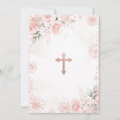 Cute Girl Pink Rose Gold Floral Snowflake Baptism Kaart (Achterkant)