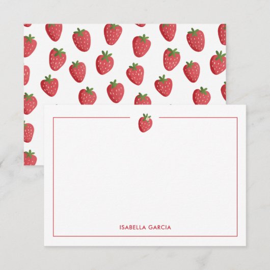 Cute Girl Pink Strawberry Personalized Note Card (Voorkant / Achterkant)