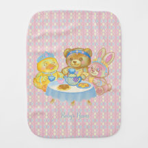 Cute Girl Pink Toy Tea Party Baby Burp Cloth