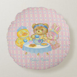 Cute Girl Pink Toy Tea Party Round Pillow Rond Kussen