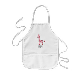 Cute Girl Pink Waterverf Giraffe Safari en Naam Kinder Schort