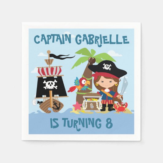 Cute Girl Pirate Party Paper Napkins Servetten (Voorkant)