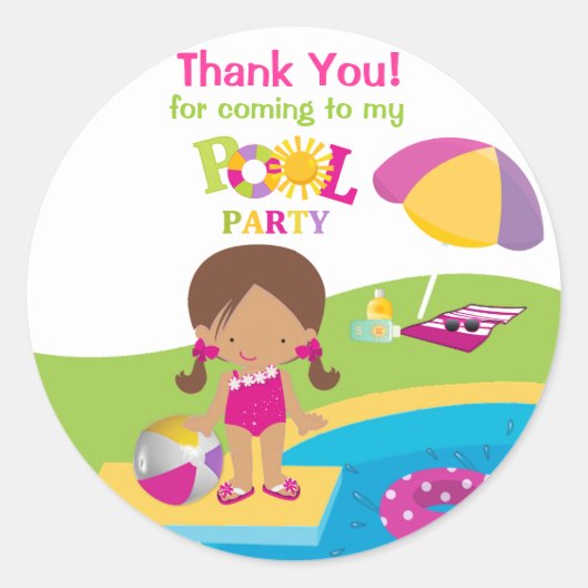 Cute Girl Pool Party Birthday Sticker (Voorkant)