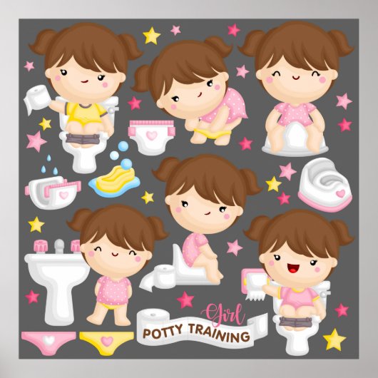 Cute Girl Potty Training Poster (Voorkant)