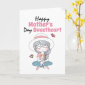 Cute girl puppy first Moederdag gedicht Kaart (Gele Bloem)