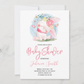 Cute Girl Rabbit Baby shower Invitation Kaart (Voorkant)
