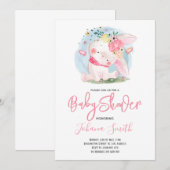 Cute Girl Rabbit Baby shower Invitation Kaart (Voorkant / Achterkant)