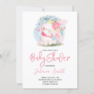 Cute Girl Rabbit Baby shower Invitation Kaart