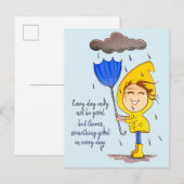 Cute Girl Rainy Windy Day Grafische Aanmoediging Briefkaart (Voorkant / Achterkant)