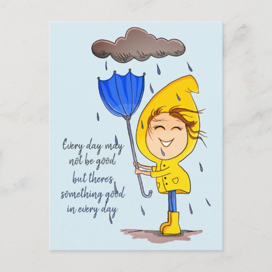 Cute Girl Rainy Windy Day Grafische Aanmoediging Briefkaart (Voorkant)
