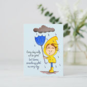 Cute Girl Rainy Windy Day Grafische Aanmoediging Briefkaart (Staand voorkant)
