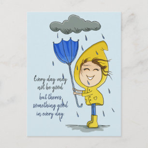 Cute Girl Rainy Windy Day Grafische Aanmoediging Briefkaart