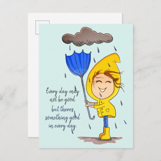 Cute Girl Rainy Windy Day Grafische Aanmoediging P Briefkaart (Voorkant / Achterkant)