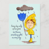 Cute Girl Rainy Windy Day Grafische Aanmoediging P Briefkaart (Voorkant)
